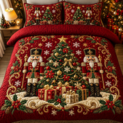 Red Christmas Nutcracker Bedding Set Holiday Tree Quilt Cover