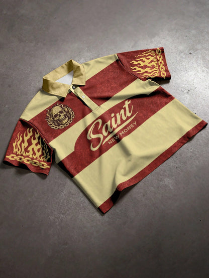 Red Gold Skull Money Graphic Polo Shirt