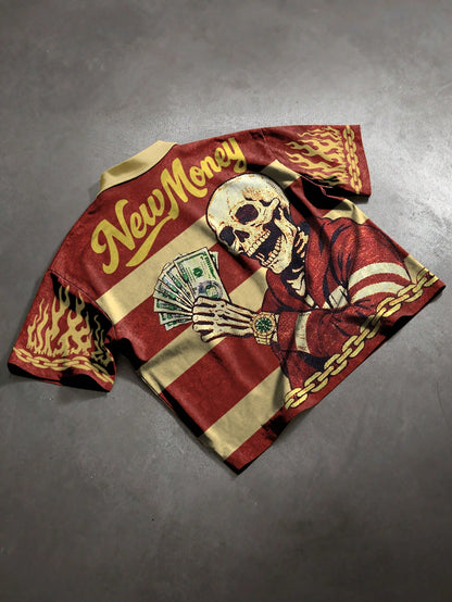 Red Gold Skull Money Graphic Polo Shirt