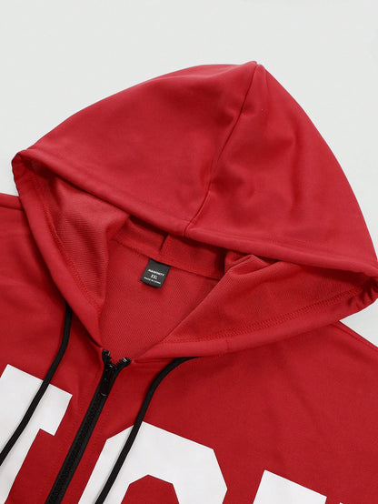 Red Rich Soon Flame Sleeve Full Zip Hoodie