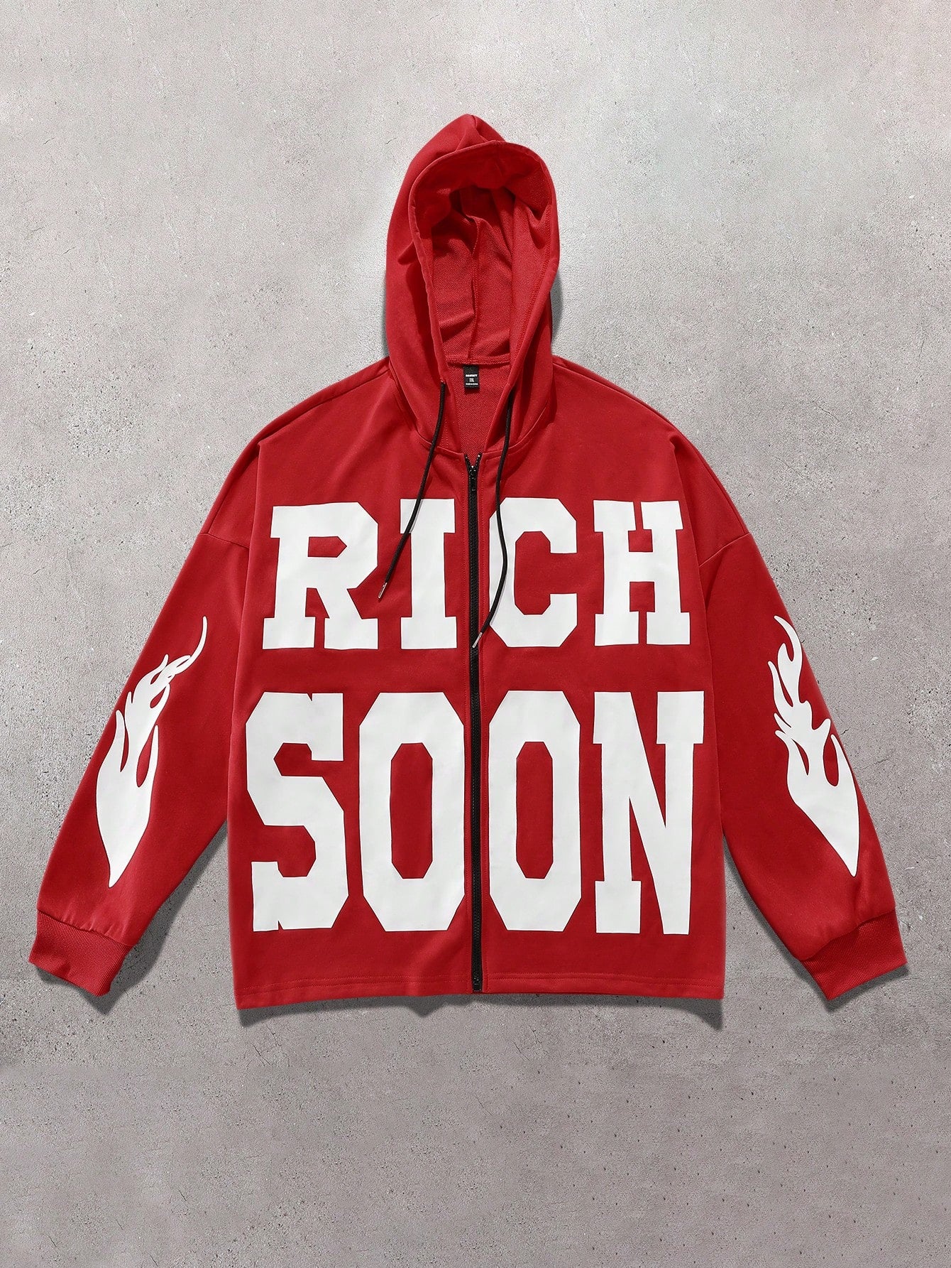Red Rich Soon Flame Sleeve Full Zip Hoodie
