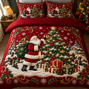 Red Santa Claus Christmas Bedding Set Holiday Quilt Cover