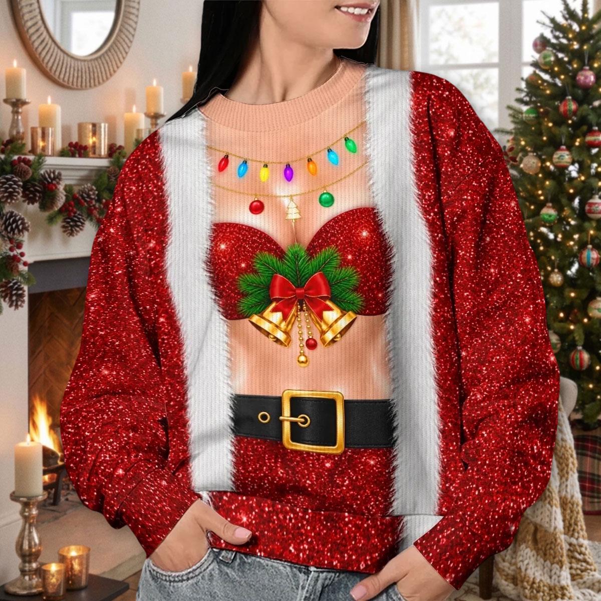 Red Sparkly Sexy Santa 3D Print Ugly Christmas Sweater