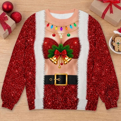 Red Sparkly Sexy Santa 3D Print Ugly Christmas Sweater