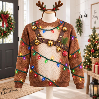 Reindeer Harness Christmas Lights Sweatshirt