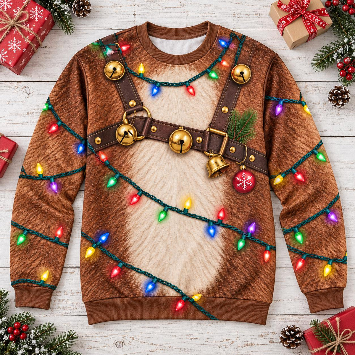 Reindeer Harness Christmas Lights Sweatshirt
