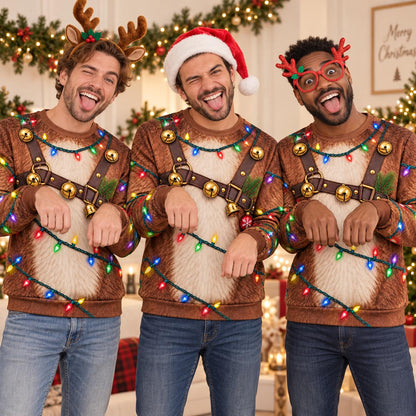Reindeer Harness Christmas Lights Sweatshirt