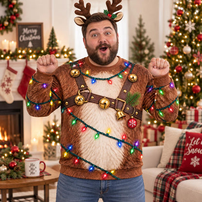 Reindeer Harness Christmas Lights Sweatshirt