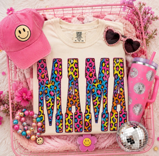 Retro Colorful Leopard Mama Distressed Graphic Tee
