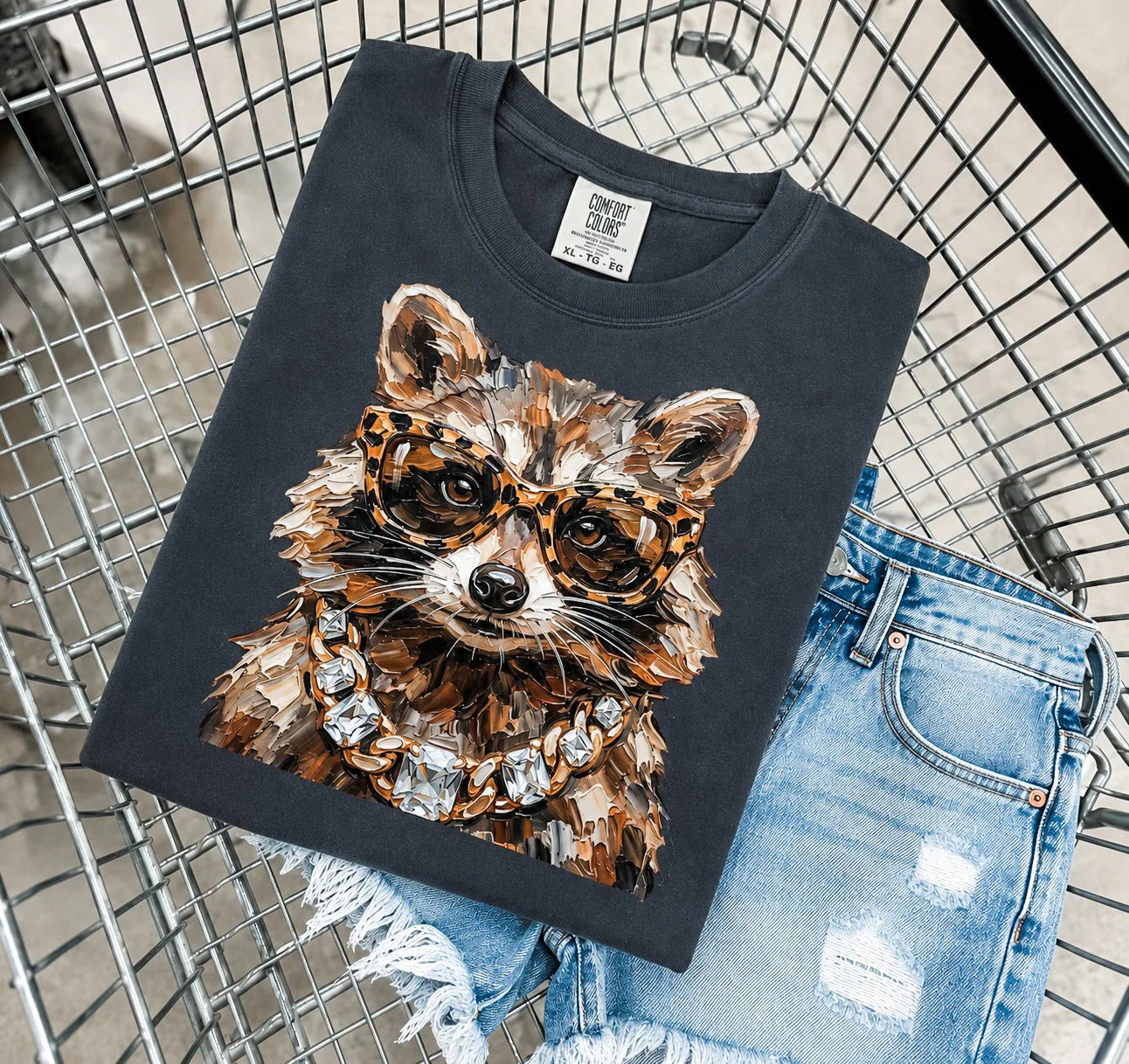 Retro Cool Raccoon Sunglasses Gold Chain Graphic Tee Shirt