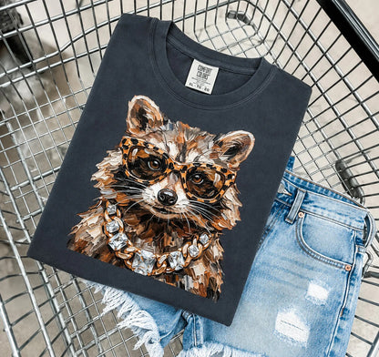 Retro Cool Raccoon Sunglasses Gold Chain Graphic Tee Shirt