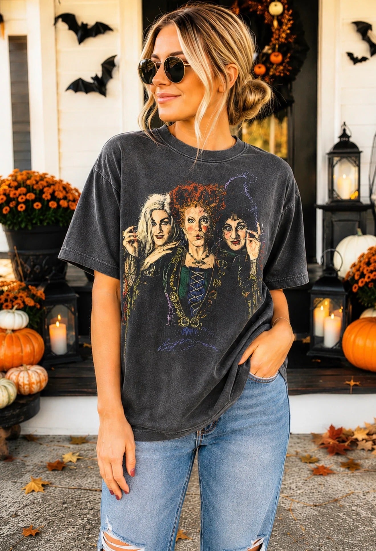 Retro Vintage Halftone Witches Halloween Spooky Graphic Tee Shirt