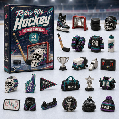 CHRISTMAS KICKOFF 40% OFF - Retro 90s Hockey Advent Calendar 2026 - 24-Day Festive Countdown, Acrylic Charms Blind Box - Gift For Hockey Lovers AC0HA184