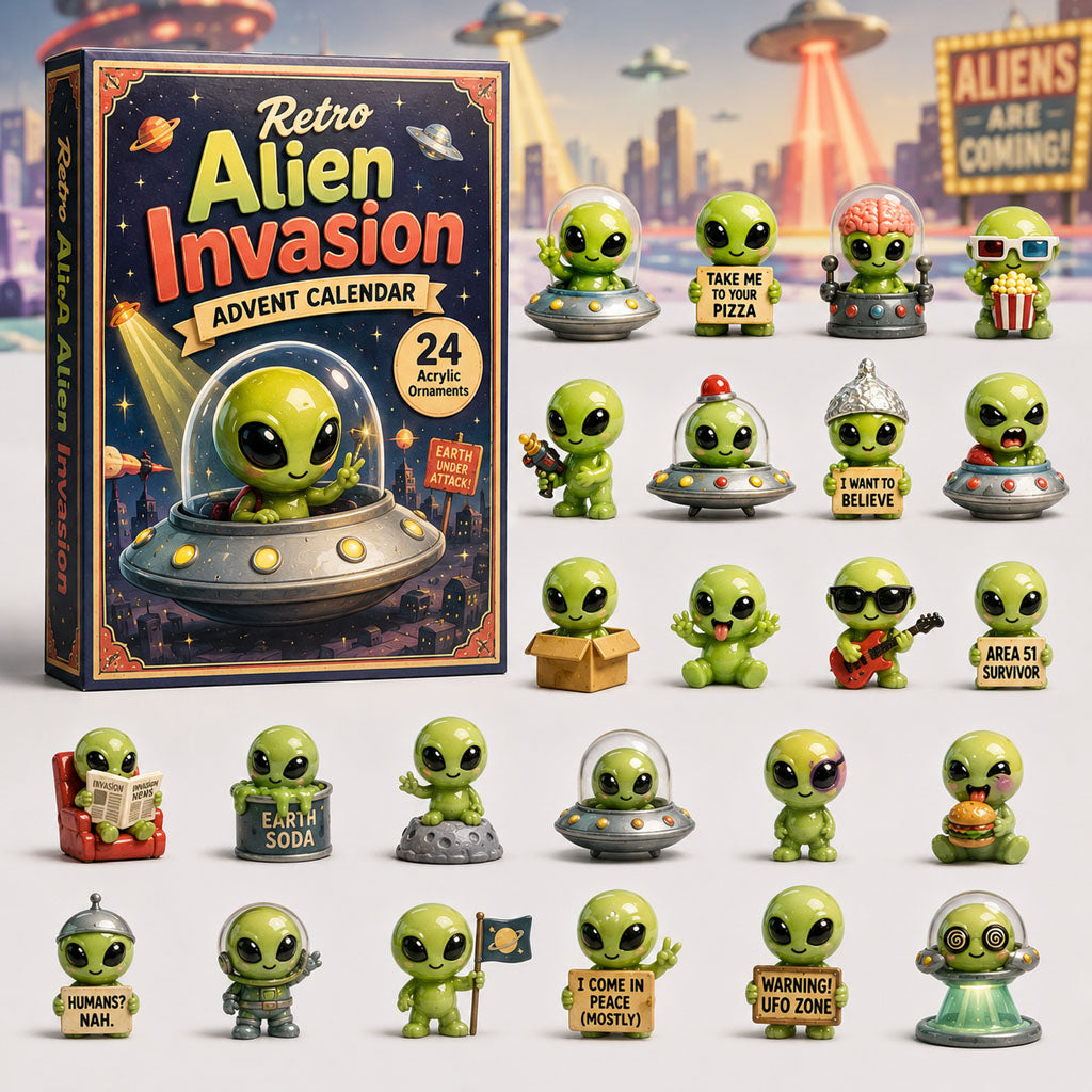 CHRISTMAS KICKOFF 40% OFF - Retro Alien Invasion Advent Calendar 2026 - 24-Day Festive Countdown, Acrylic Charms Blind Box - Gift For Alien Lovers AC0HA192