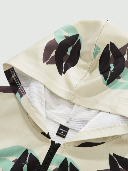Romanticism Lips Print Full Zip Hoodie