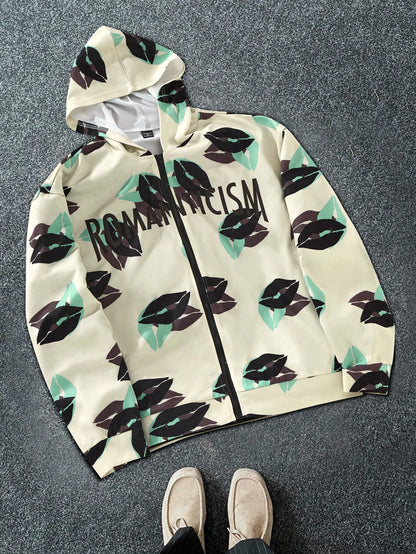 Romanticism Lips Print Full Zip Hoodie