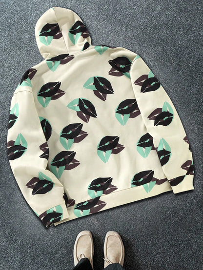 Romanticism Lips Print Full Zip Hoodie