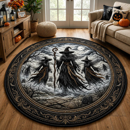 Round Three Witches Cemetery Halloween Area Rug