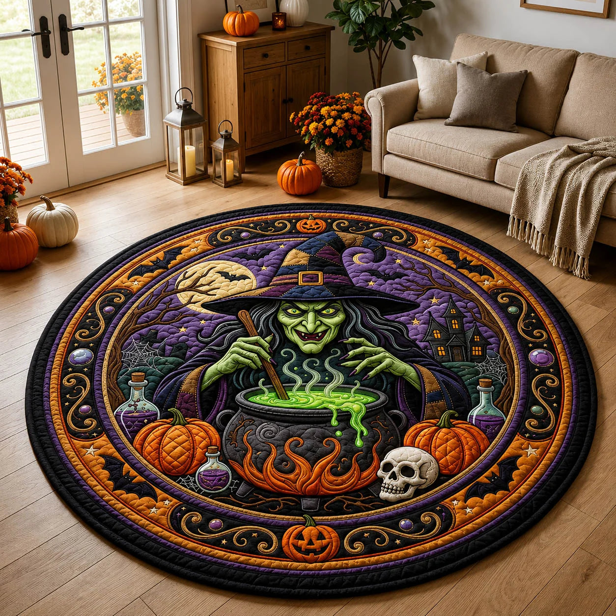 Round Witch Cauldron Spooky Halloween Area Rug