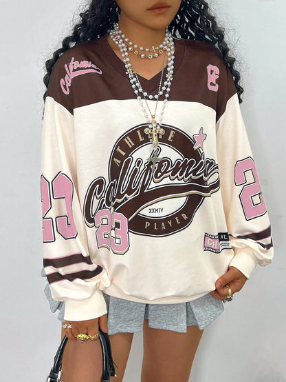 Women’s Plus Size Letter Print Drop Shoulder Long Sleeve Casual Sweatshirt