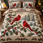 Rustic Winter Red Cardinal Birch Christmas Bedding Set