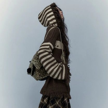 Y2K Fringed Skull Loose Sweater