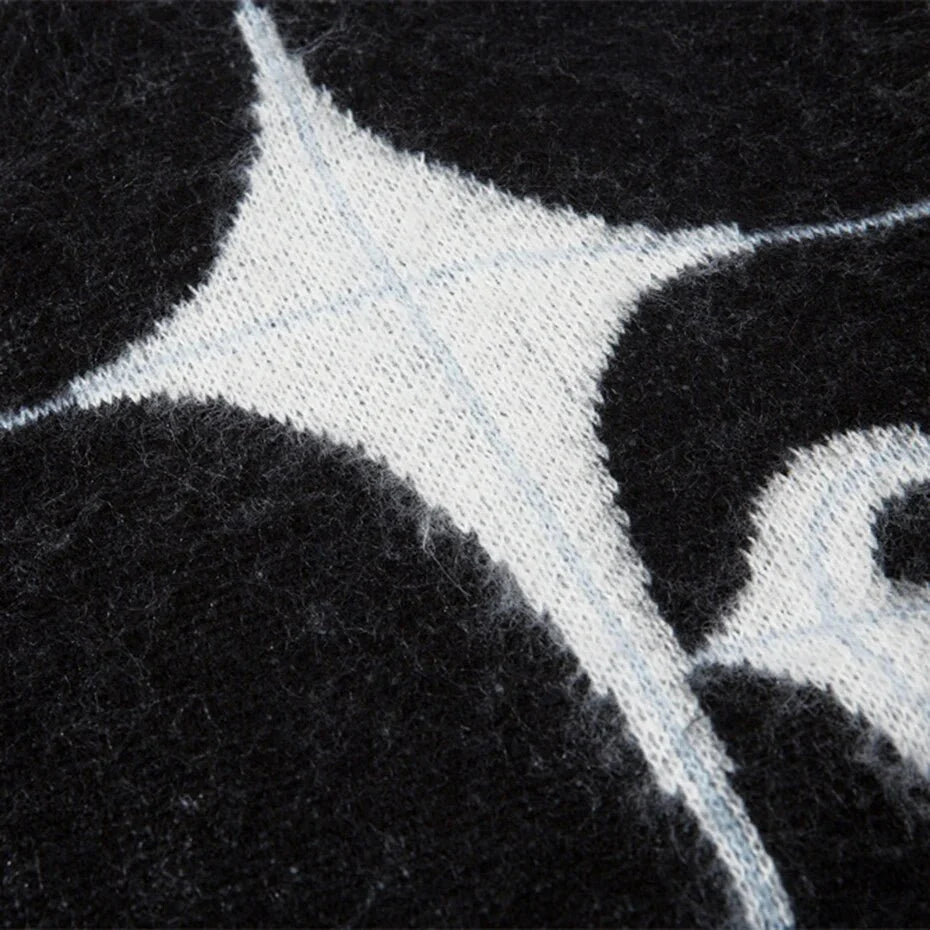 Star Moon Graphic Knitted Sweater Cozy Comfort with Celestial Style