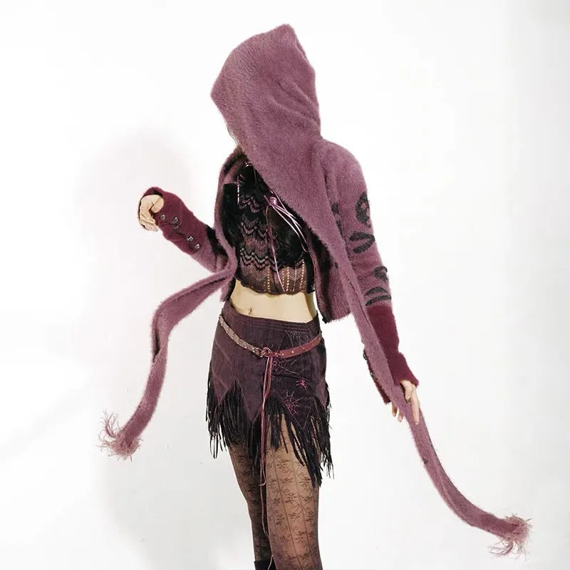 Y2K Skull Hooded Wrap Sweater