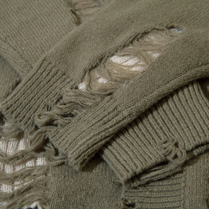 Y2K Ripped V-neck Knitted Cardigan Retro Edge Meets Modern Comfort