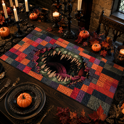 SCAREY Monster Mouth Patchwork Design Halloween Quilted Table Runner