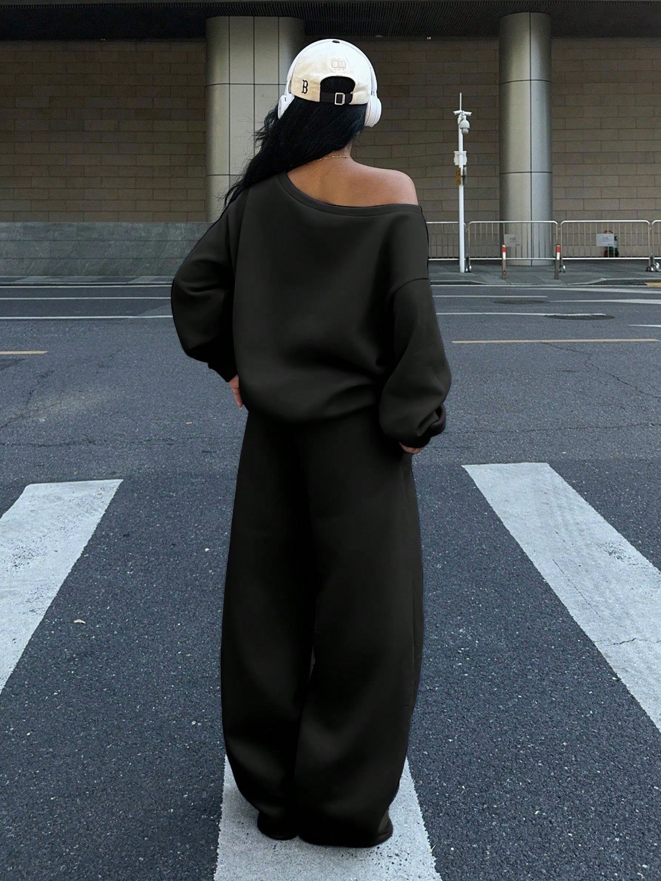 Pony Print Women’s Off Shoulder Sweatshirt And Wide Leg Sweatpants Set