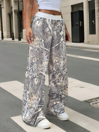 Branch Print Women’s Apricot Wide Leg Pants