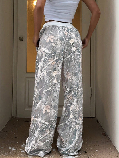 Branch Print Women’s Apricot Wide Leg Pants