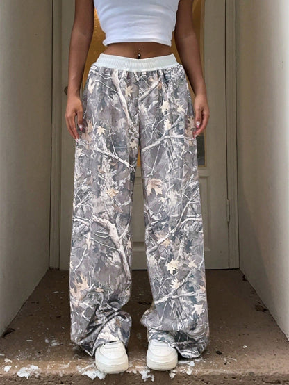 Branch Print Women’s Apricot Wide Leg Pants