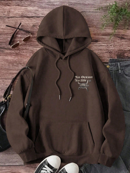 Letter Print Casual Pullover Hoodie  Fall & Winter Outfit for Women