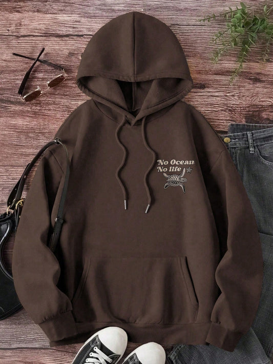 Letter Print Casual Pullover Hoodie  Fall & Winter Outfit for Women