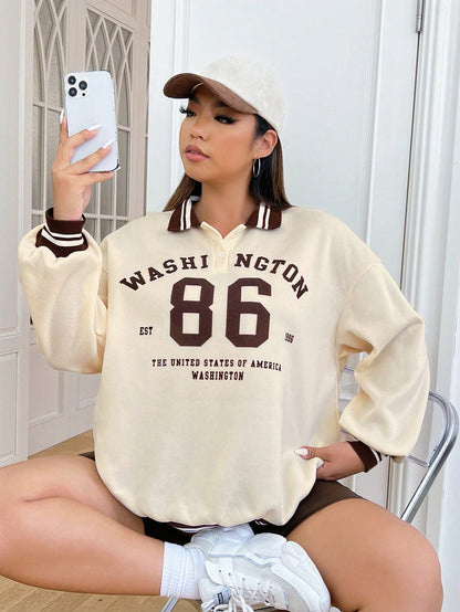 Plus Letter Graphic Drop Shoulder Sweatshirt Perfect for Graduation Back to School & Everyday Chic Looks