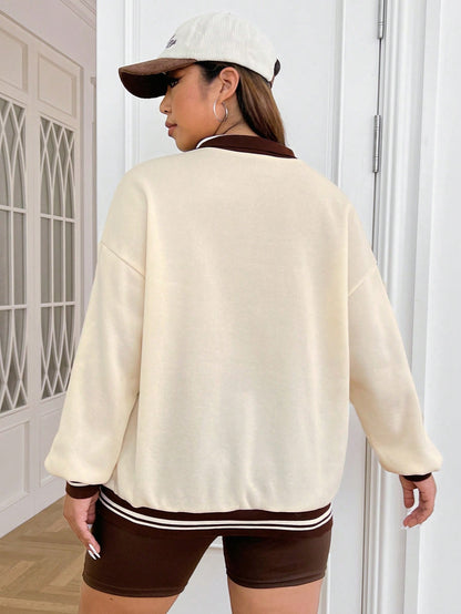 Plus Letter Graphic Drop Shoulder Sweatshirt Perfect for Graduation Back to School & Everyday Chic Looks