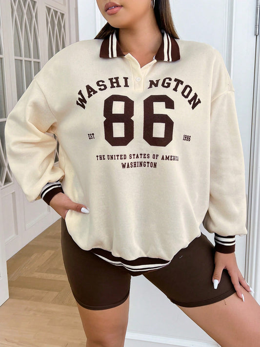 Plus Letter Graphic Drop Shoulder Sweatshirt Perfect for Graduation Back to School & Everyday Chic Looks