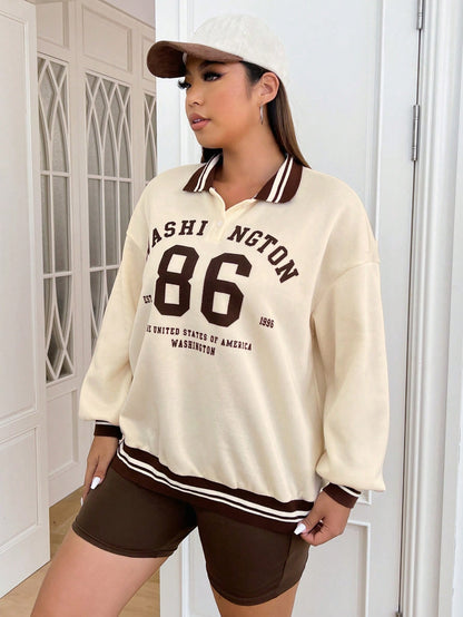 Plus Letter Graphic Drop Shoulder Sweatshirt Perfect for Graduation Back to School & Everyday Chic Looks