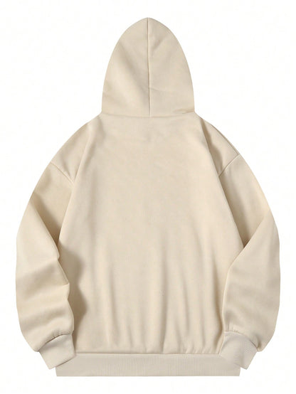 Graphic Pocket Drawstring Thermal Hoodie for Winter
