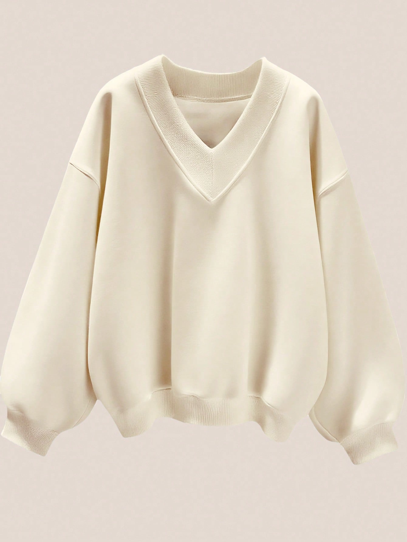 Women Solid Color V-Neck Plus Size Loose Casual Sweatshirt