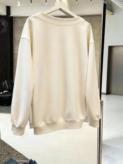 Women Solid Color V-Neck Plus Size Loose Casual Sweatshirt