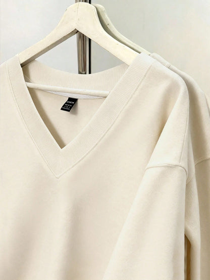 Women Solid Color V-Neck Plus Size Loose Casual Sweatshirt