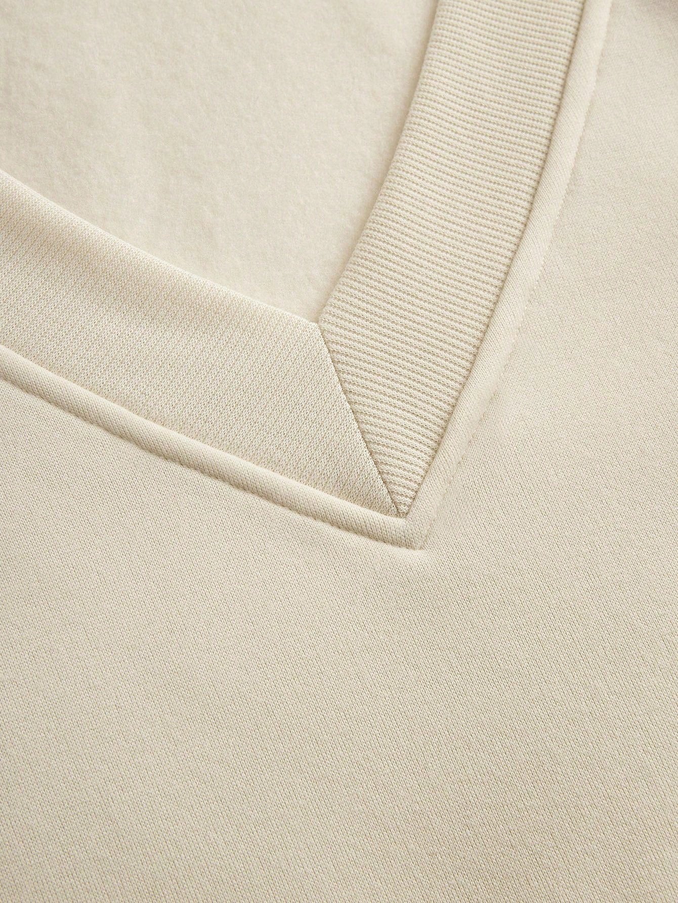 Women Solid Color V-Neck Plus Size Loose Casual Sweatshirt