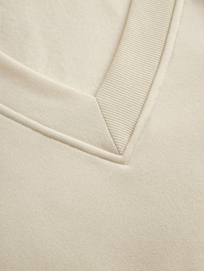 Women Solid Color V-Neck Plus Size Loose Casual Sweatshirt