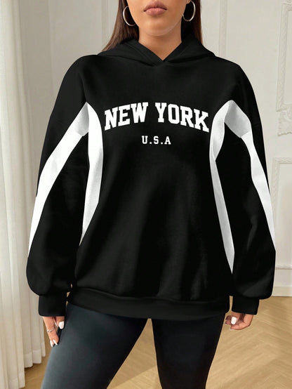 Women’s Black & White Color Block Letter Print Winter Fall Autumn