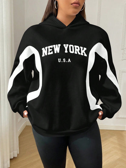 Women’s Black & White Color Block Letter Print Winter Fall Autumn