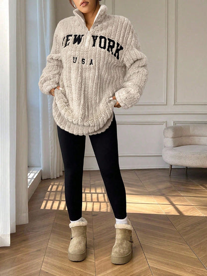 Women Casual Letter Print Zip-Up Hoodie And Pants Sets