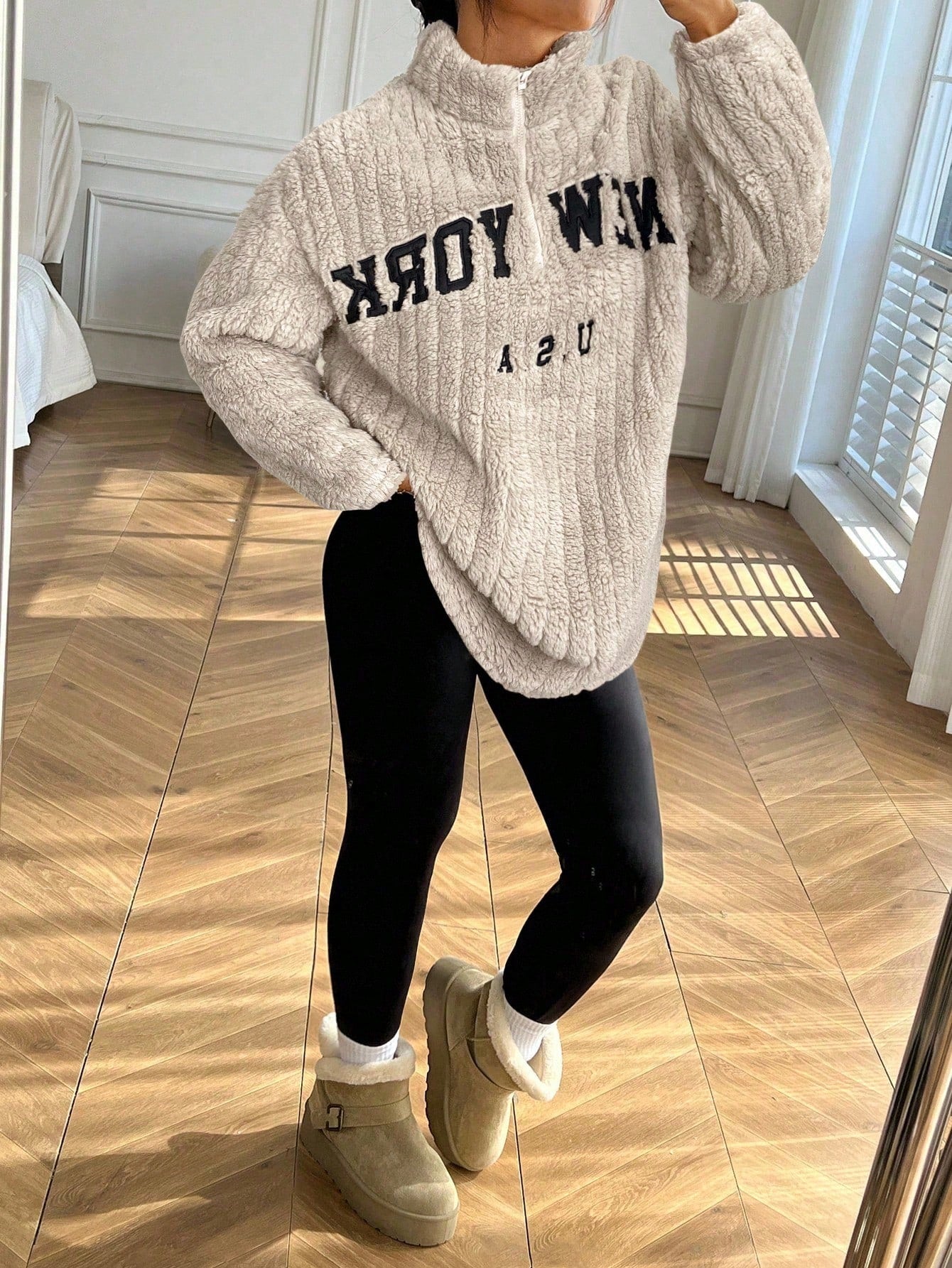 Women Casual Letter Print Zip-Up Hoodie And Pants Sets